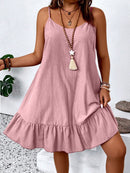 Vestido Feminino de Alça Fina com Babado na Barra - Amalya. Plus Size