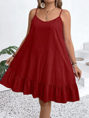 Vestido Feminino de Alça Fina com Babado na Barra - Amalya. Plus Size