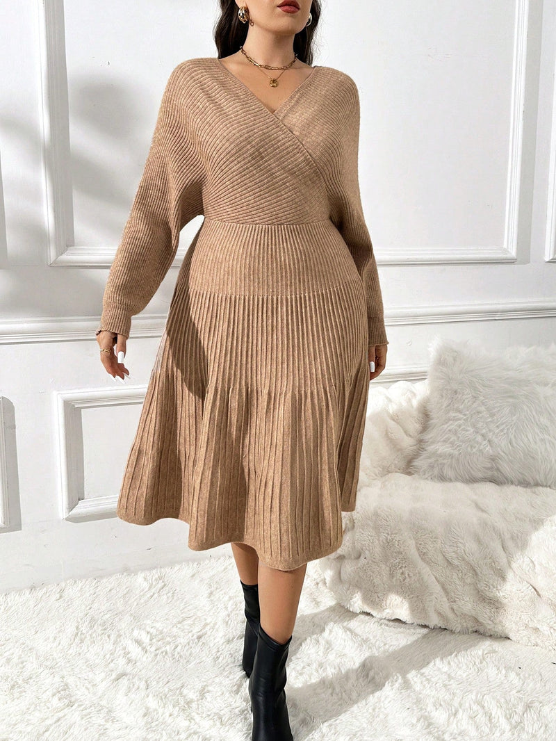 Vestido de Suéter Feminino de Manga Morcego - Alana. Plus Size