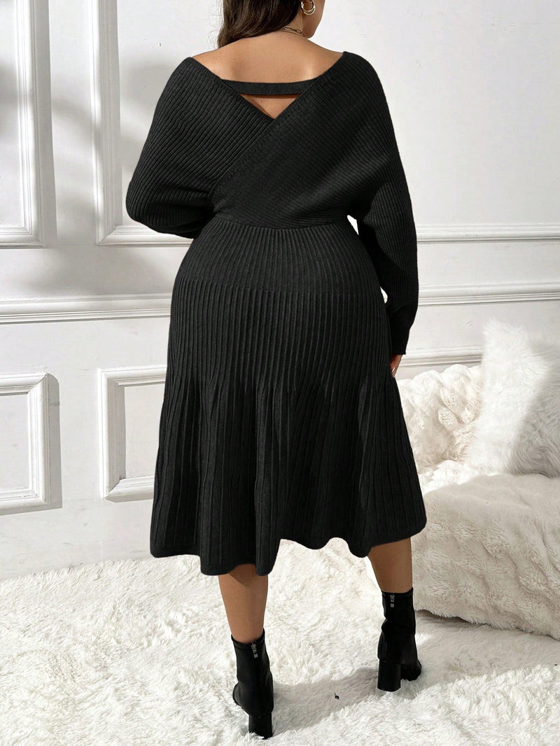 Vestido de Suéter Feminino de Manga Morcego - Alana. Plus Size