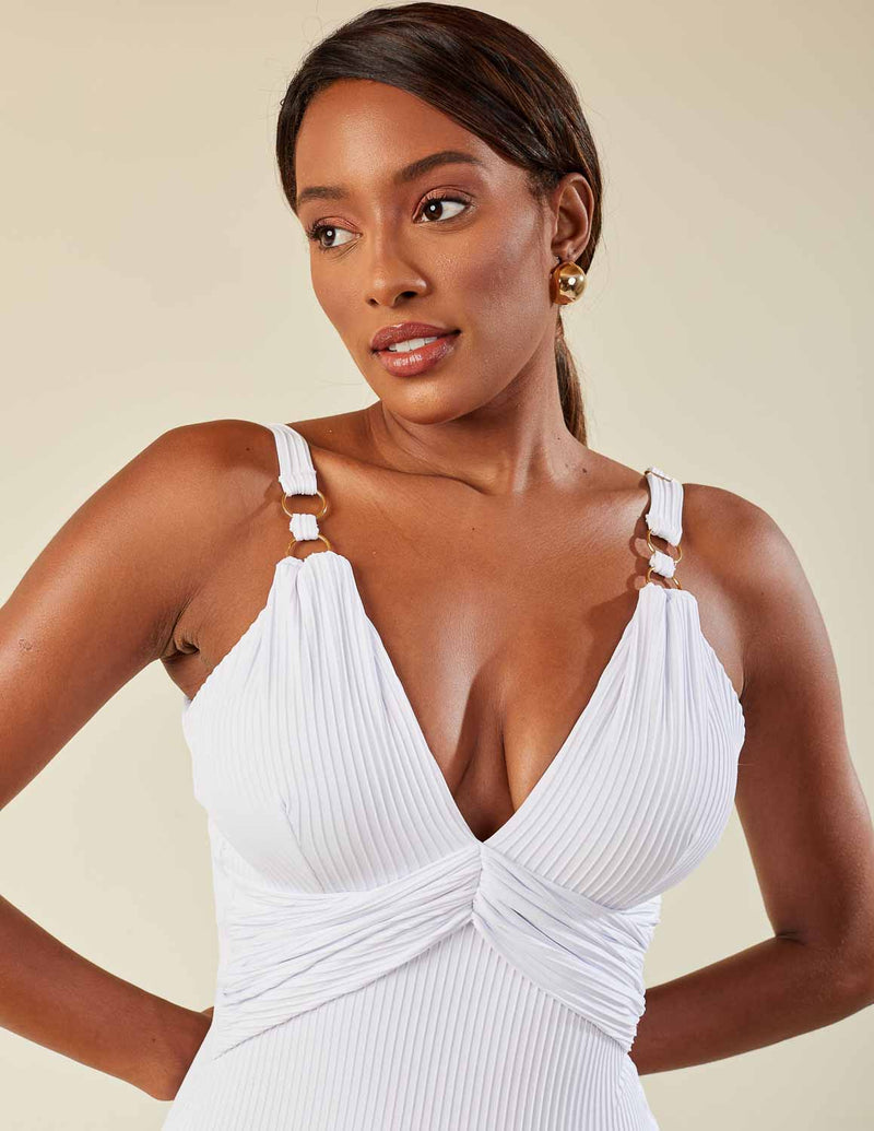 Maiô Drapeado com Detalhes Alça White