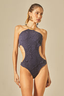 Body Bardot Textura Floral Azul Marinho