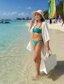 Biquíni Premium Decote V Mix Pedraria Ouro Orgânico Turquesa