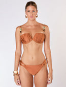 Biquíni Premium Decote V Mix Pedraria Ouro Orgânico Conhaque