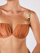 Biquíni Premium Decote V Mix Pedraria Ouro Orgânico Conhaque