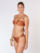 Biquíni Premium Decote V Mix Pedraria Ouro Orgânico Conhaque