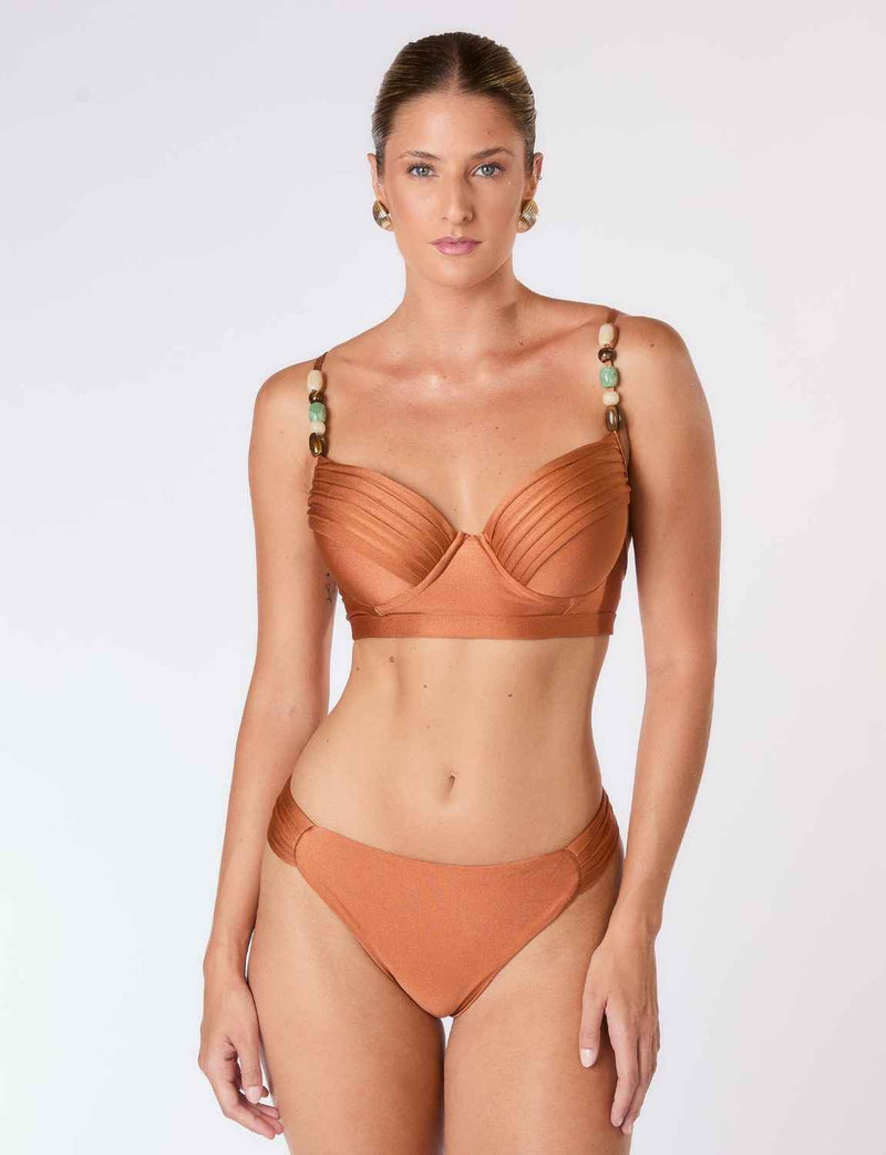 Biquíni Drapeado com Pedraria Conhaque