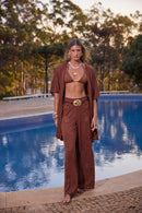 Calça Pantalona Malha Tricot Rendada Grumari