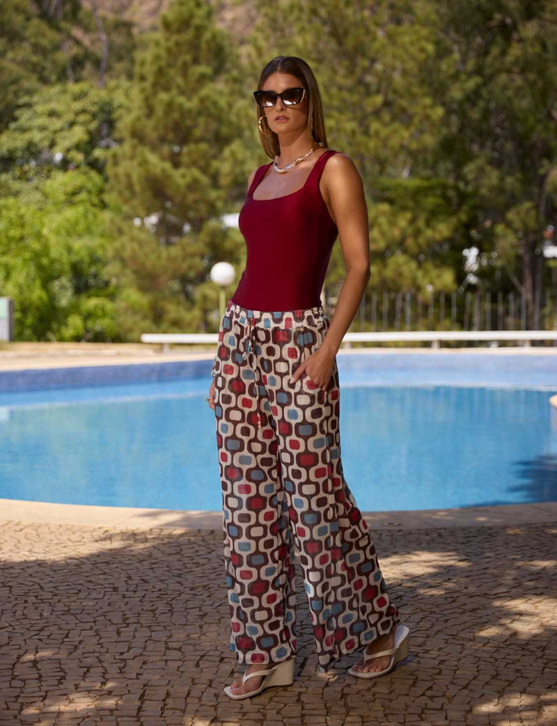 Calça Pantalona Fluída Tule Leblon