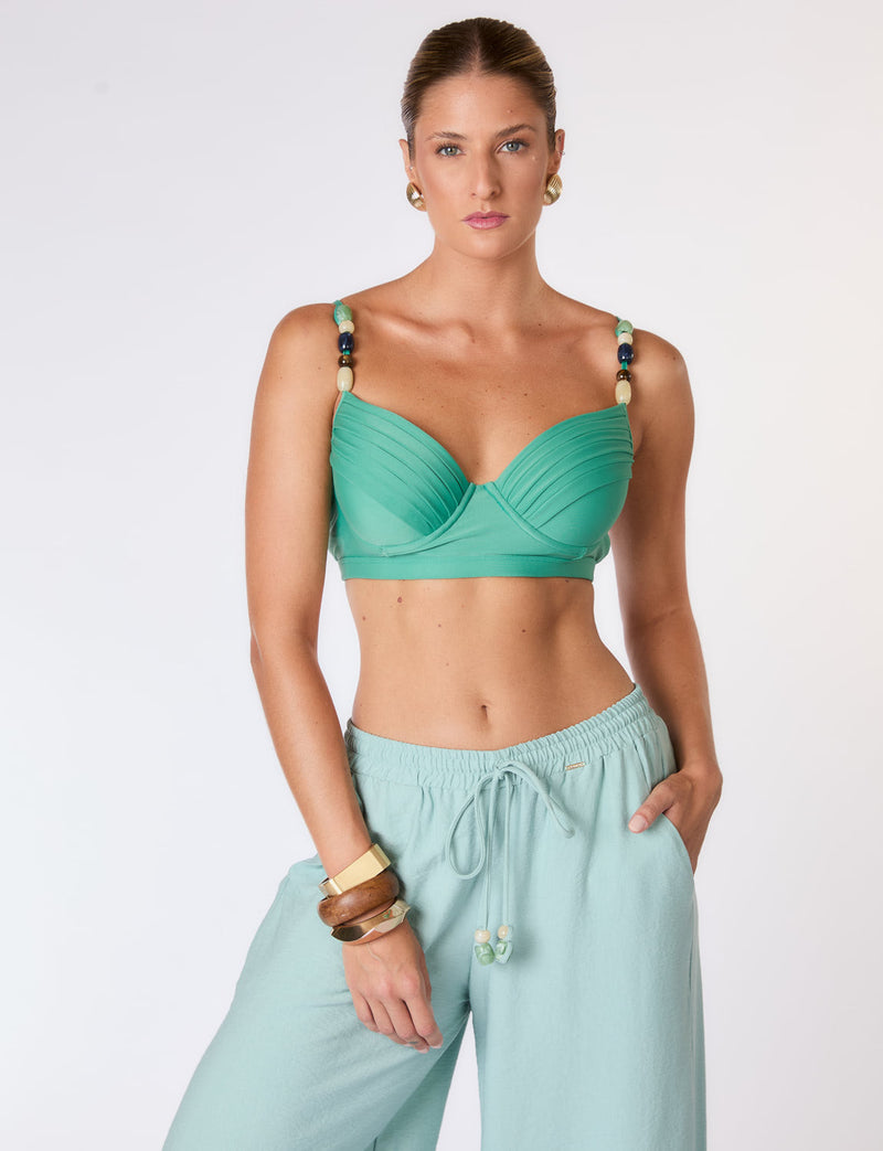 Biquíni Drapeado com Pedraria Alta Sustentação Sálvia