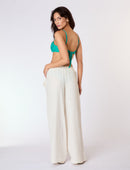 Calça Pantalona Textura Nervuras em Linho Cru