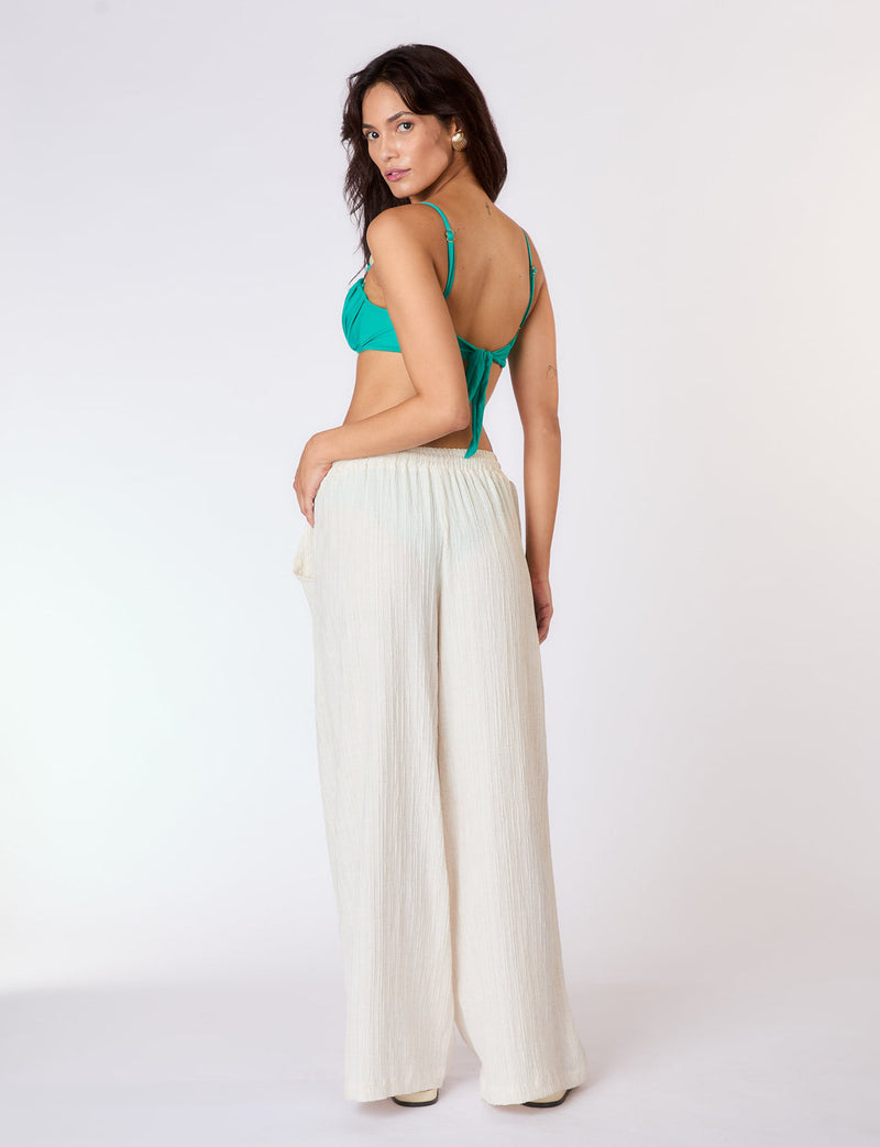 Calça Pantalona Textura Nervuras em Linho Cru