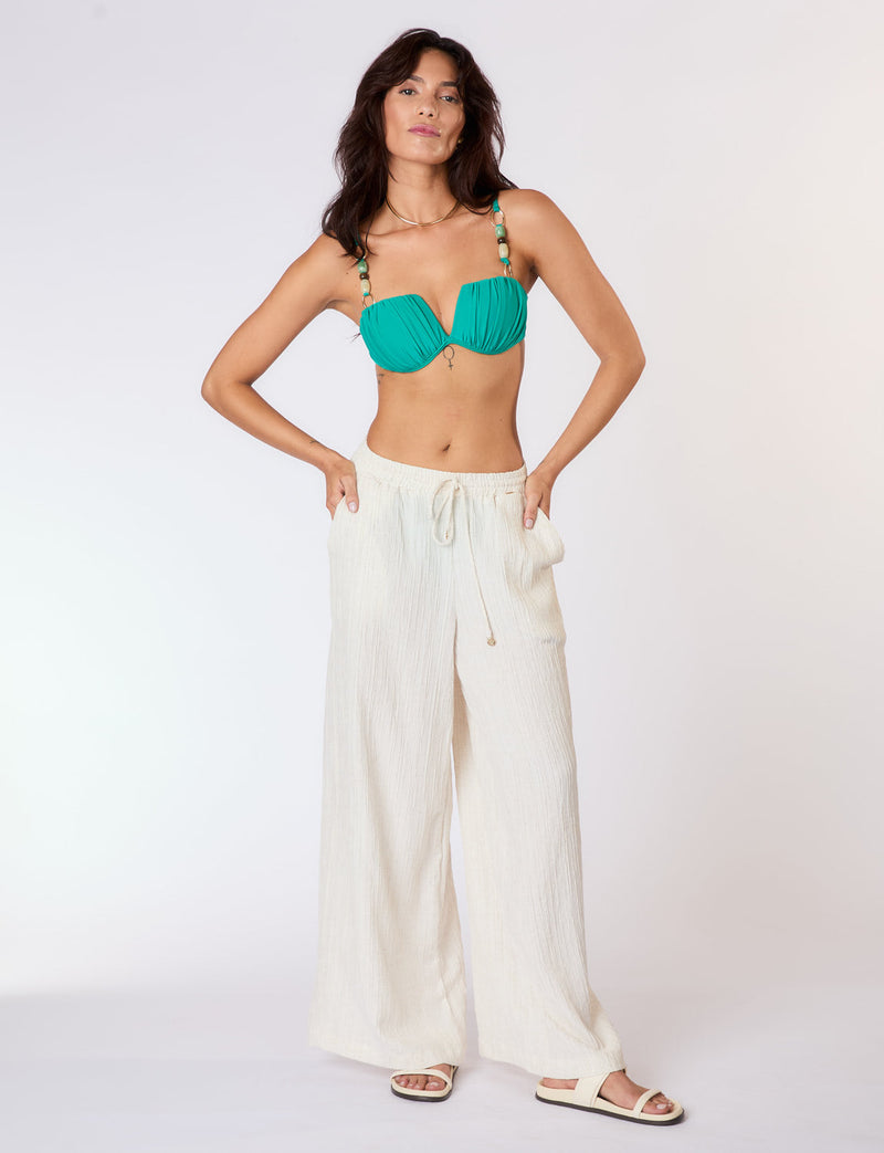 Calça Pantalona Textura Nervuras em Linho Cru