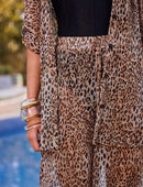 Calça Fluida Tule Estampa Jaguar Print