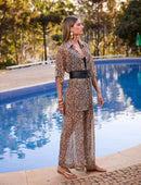 Calça Fluida Tule Estampa Jaguar Print