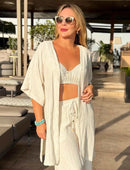 Calça Pantalona Textura Nervuras em Linho Cru