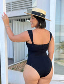 Maiô Modelador Textura com Aro Estruturado Preto