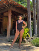 Maiô Modelador Textura com Aro Estruturado Preto